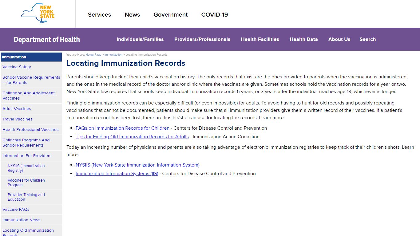 Locating Immunization Records - New York State Department of Health